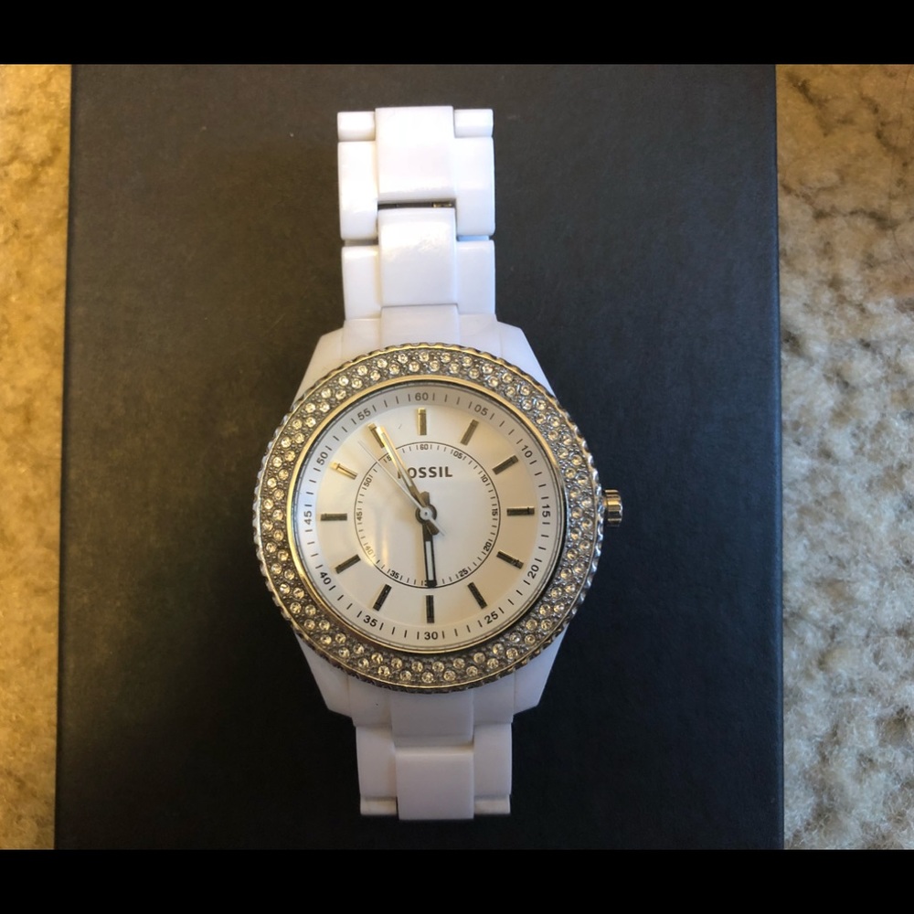 White Fossil Watch